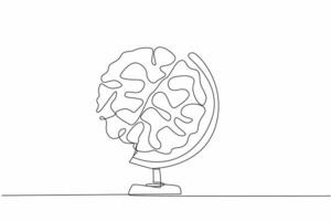 World Logic Day. Single continuous line drawing of earth globe replaced by human brain. Save the earth campaign with innovative idea concept. Annual international celebration event. Graphic design art vector