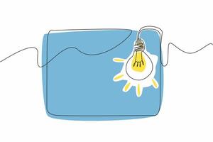 Single continuous line drawing of rectangle with bulb lamp hanging on the corner. National Trivia Day. Template for poster, banner, greeting card, with text copy space. art illustration design vector