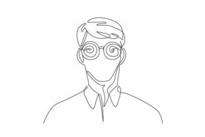World Hypnotism Day. One single line drawing of young handsome man wearing hypnotizing glasses. Technique through which one can affected an access subconscious mind to change behavior. vector