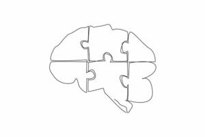 World Logic Day. One continuous line drawing of human brain made up of puzzle pieces. Thinking out of the box to craft creative outcomes concept. Compose psychological thought about creative process vector