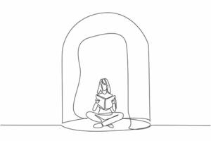 One single line drawing of young solitude woman siting on the floor while reading history book inside glass dome. Happy being lonely. Psychological character. World Introvert Day. Event celebration vector