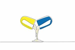 National Pharmacist Day. One single line drawing of opened capsule and remove the ingredient powder from it. New medicine formula innovation concept. Continuous line art illustration vector