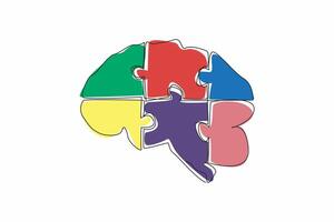 World Logic Day. One continuous line drawing of human brain made up of puzzle pieces. Thinking out of the box to craft creative outcomes concept. Compose psychological thought about creative process vector