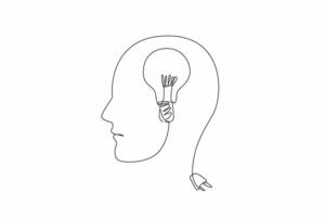 World Logic Day. Single one line drawing of human head made of wire cable with bulb lamp inside. Creative idea conceptual. New invention that com from critical thinking. Continuous line draw design vector