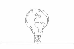 One single line drawing of light bulb lamp with earth globe surface. World Logic Day. Creative logical idea campaign concept. Template for banner, background, poster, flyer. design artwork vector