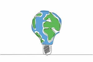 One single line drawing of light bulb lamp with earth globe surface. World Logic Day. Creative logical idea campaign concept. Template for banner, background, poster, flyer. design artwork vector