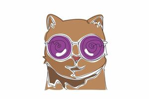 One continuous line drawing of cute cat wearing hypnotism glasses. Adorable feline pet trying to hypnotizing people. World hypnotism day. World annual event, celebrating. Single line draw art vector