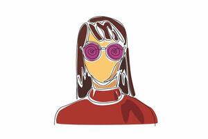 Single continuous line drawing of young beauty woman wearing fancy hypnotizing glasses. World Hypnotism Day. Method to solve problems, help in ending addiction, overcome fear, achieve goal vector