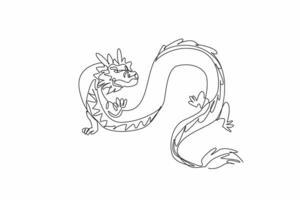 Appreciate a Dragon Day. Annual event. Continuous line drawing of twist flying giant Chinese dragon. Element for logo, poster, banner, symbol, insignia, emblem. Medieval mythology fantasy monster vector