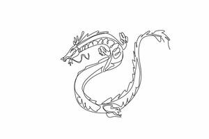 Appreciate a Dragon Day. One continuous line drawing of elegant legendary Chinese dragon of power and wisdom. Mythology giant flying creature. Scary mythical fantasy beast. Element for logo, poster vector