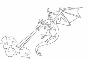 Appreciate a Dragon Day. One single line drawing of fire breathing and flying fairytale dragon. Chinese folklore about monster creature with tail and wings. Medieval fantasy and mythology giant beast vector