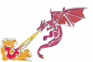 Appreciate a Dragon Day. One single line drawing of fire breathing and flying fairytale dragon. Chinese folklore about monster creature with tail and wings. Medieval fantasy and mythology giant beast vector
