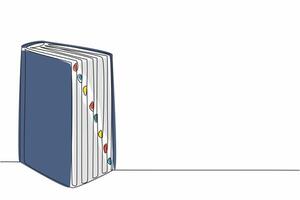 National Thesaurus Day. One continuous line drawing of standing thick dictionary book with some bookmarks. College educational concept. Single line illustration graphic design artwork vector