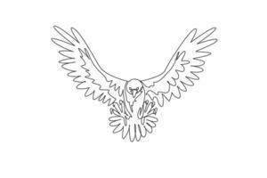 National Bird Day. One continuous line drawing of strong bald eagle posing ready to fly attack its prey. Wide open its feather wings. Template for poster, banner, flyer, background. graphic vector