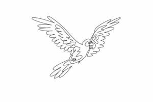 National Bird Day. One continuous line drawing of wild parrot bird flying freely in the sky and stretched out its feathered wings. Macaw bird fly with wide open wings. Template for banner and poster vector
