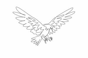 Single continuous line drawing of mighty brave bald eagle stretched its wide wings and ready to attack the prey target. Strong predator bird concept. National Bird Day vector