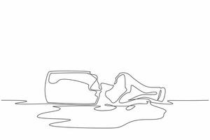 Continuous line drawing of shattered beer bottle into broken glass. Dry January. No alcohol month. Stop and abstain drinking, public health campaign. vector