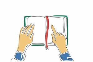 World Braille Day. Single line drawing of hand holding braille book and touching to learn braille language. Study to communicate with worldwide people vector