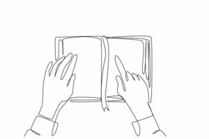 World Braille Day. Single line drawing of hand holding braille book and touching to learn braille language. Study to communicate with worldwide people vector