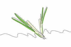 One line drawing of organic leek, leaf of union, forming V letter to celebrate Veganuary month in January. A campaign to call people become vegan. vector
