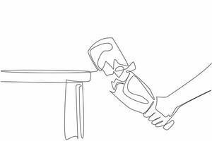 One line drawing of beer bottles were smashed at the end of the table until they broke into pieces. Stop and say no to alcohol campaign. Dry January vector