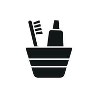 Toothpaste and toothbrush set icon designed with a sleek and minimalist modern concept vector