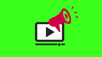 YouTube promotion player icon with a megaphone on a green background, symbolizing digital marketing. video