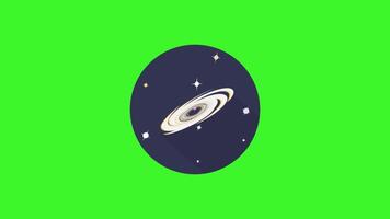 An illustration of a planet with a ring around it, icon animation on a green screen, representing space and planetary design. video