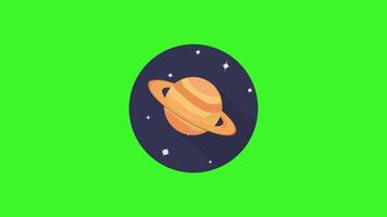 Flat design of Saturn on a green background featuring the planet's iconic rings with a minimalist style and smooth, clean lines for a modern and vibrant look video