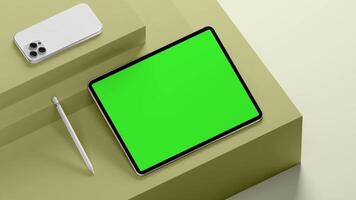 tablet with green screen and pen on a table video