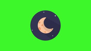 A flat moon icon on a green background, representing celestial bodies and space design. video