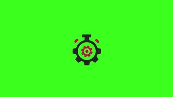 Black gear logo icon animation on a green screen background, symbolizing settings and functionality. video