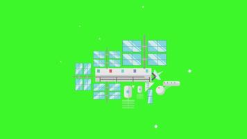 An animated space station on a green background, featuring futuristic design and motion effects. video