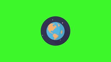 planète Terre dans une cercle sur une vert arrière-plan, Terre icône animation symbolisant global connectivité. video