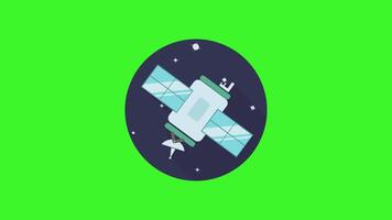 A satellite in space on a green background, ideal for space-themed designs, app development, and product mockups. video
