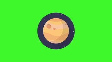 An animated planet on a green background, representing space exploration and cosmic design. video