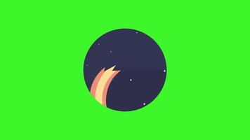 A green background with a rocket icon animation in the sky, symbolizing space exploration. video