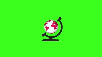 A globe on a stand on a green screen, icon animation representing global geography and world exploration. video