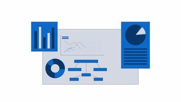 Corporate charts posters 2D object animation. Data visualization cartoon 4K , alpha channel. Analysis diagrams. Analytical graphs presentation statistics animated flat item on white background video