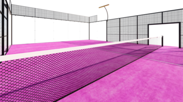 Net violet padel paddle tennis court with floodlight illustration 3d rendering isolated on transparent background png
