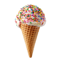 Colorful ice cream cone with sprinkles isolated on transparent background cutout png