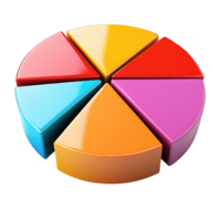 Colorful pie chart with six segments representing data on transparent background cutout png