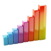 Colorful ascending bar chart representing growth and progress isolated on transparent background cutout png