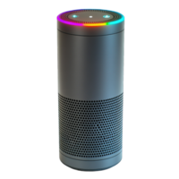Smart speaker with colorful LED lights and sleek design isolated on transparent background cutout png