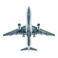 Airplane flying high above a cityscape during a clear day, isolated on transparent background cutout png