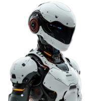 Futuristic humanoid robot with sleek design and glowing elements isolated on transparent background cutout png
