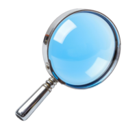 Magnifying glass with blue lens for detailed exploration isolated on transparent background cutout png