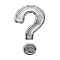 Question mark symbol in shiny silver color isolated on transparent background cutout png