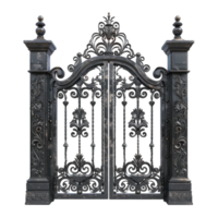Decorative wrought iron gate with intricate floral patterns isolated on transparent background cutout png