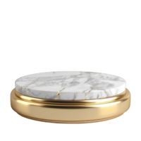 Elegant round marble and gold display pedestal for showcasing products, isolated on transparent background cutout png